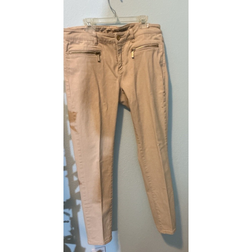 Michael Kors Size 6 Tan Jeans Gold Accent Zippers On Front Pockets